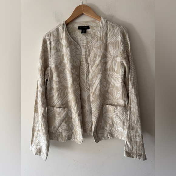 Tahari Jackets & Blazers - Tahari Linen and Cotton Breathable Blend Tan Palm Pattern Casual Jacket Blazer